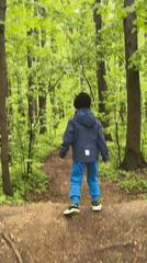 Boy walks forest path near pet cemetery in Kazan