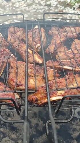 Ribs grilled over charcoal in Hrodna, Belarus