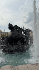 Urban architecture and fountain documented in public square