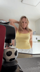 Morning coffee routine with a matching #Caffeine caption slide