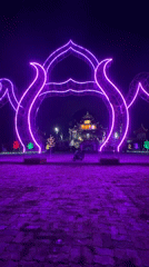 Buddhist temple illuminated at night in Đà Nẵng, Vietnam