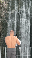 Man performs backflips at waterfall as seagulls flock Varna coast