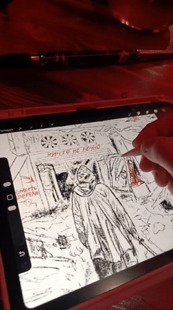 Artist sketches post-apocalyptic scenes in Nizhny Novgorod lounge