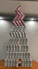 Man displays Monster energy drink pyramid in Pleven