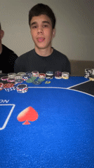 Young man plays poker in Burgas, Bulgaria