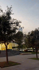 Twilight street scene captured near BBVA building in Puebla