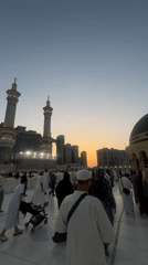 Crowds fill the Grand Mosque plaza in Mecca at sunset