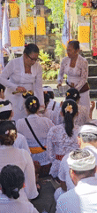 Traditional Balinese Hindu ceremony held in Denpasar temple compound