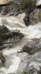 Muddy river rapids captured flowing through Gabrovo, Bulgaria