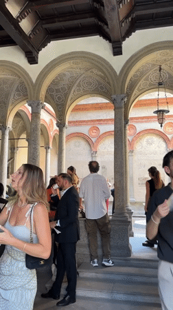 Inside a frescoed courtyard in Milan