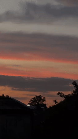 Sunset over a residential neighborhood in Novy, Russia