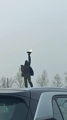 Lit torch statue observed in Nizhnevartovsk, Russia