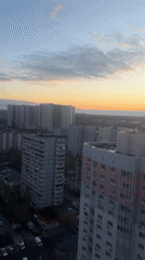 Aerial sunset view captures Moscow's residential cityscape