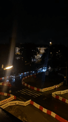 Nighttime road construction documented near University of Wrocław