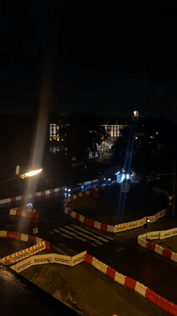 Nighttime road construction documented near University of Wrocław