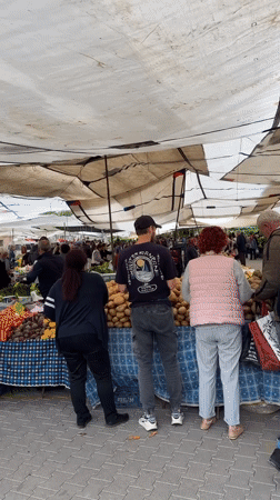 Morning farmers market bustles with activity in Fethiye, Turkey
