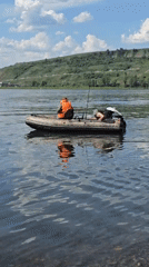 Fishing on a calm Russian river backwater on a sunny morning
