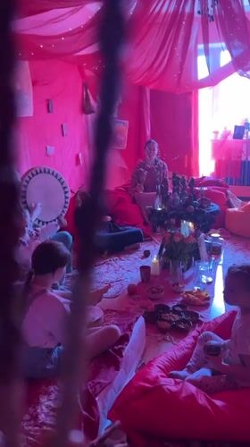 Spiritual gathering with drums and ritual objects in Balashikha