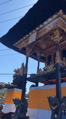 Inside a Balinese temple complex during a traditional gathering