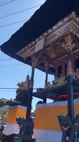 Inside a Balinese temple complex during a traditional gathering