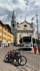 Cortina d'Ampezzo street life with Olympic rings on display