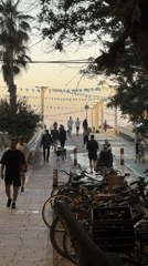 Tel Aviv promenade scenes captured during golden hour sunset
