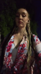 Woman in kimono jacket spotted near chandelier shop in Izhevsk