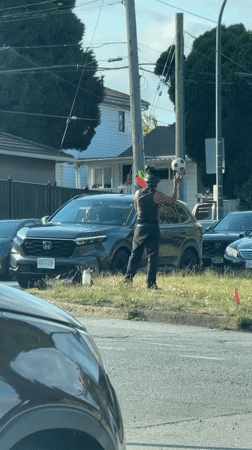 Juggling act on a Vancouver grassy roadside