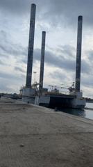 Industrial vessel with tower structures docked at Nigerian port
