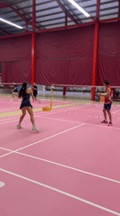 Badminton practice session recorded on pink court in Ko Samui