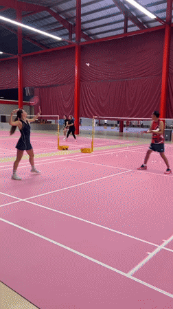 Badminton practice session recorded on pink court in Ko Samui