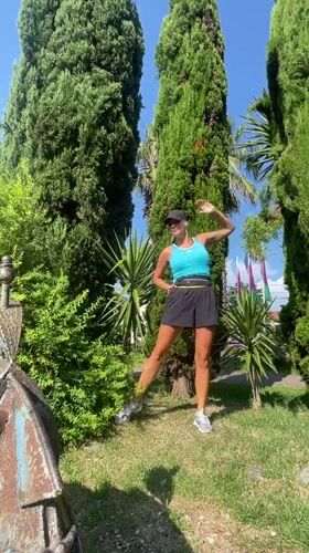 Outdoor workout in a Sochi park on a sunny morning