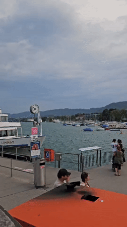 Zurich lake ferry traffic on a cloudy summer afternoon