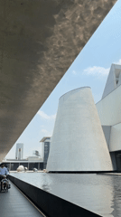 Morning scenes documented at modern Bangkok architectural complex