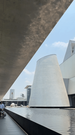 Morning scenes documented at modern Bangkok architectural complex