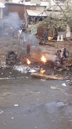 Fires, damaged vehicle reported near polluted Nairobi riverbank
