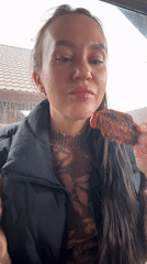 Woman enjoys shashlik meal in Ольховка, Russia