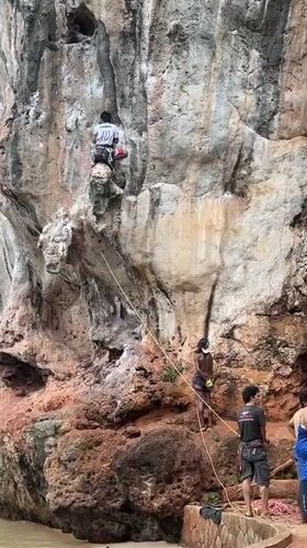 Rock climbing on the limestone cliffs near Ao Nang
