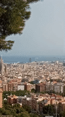 Panoramic views across Barcelona with Sagrada Família in the distance