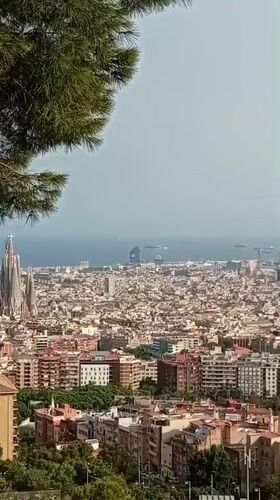 Panoramic views across Barcelona with Sagrada Família in the distance