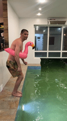 Indoor pool party with birthday celebration captured by witnesses