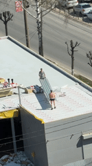 Construction work and relaxed moment recorded at same location
