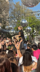 DJ performs for outdoor crowd in Moscow
