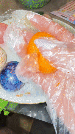 Decorated Easter eggs displayed on ornate plate in Dmitrov