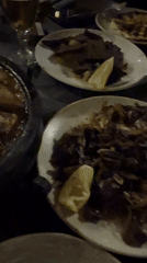 Dinner at a rustic Burgas tavern, clay platters and all