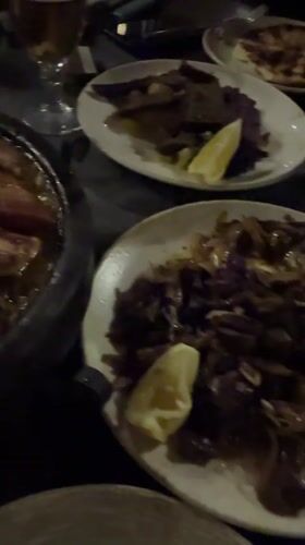 Dinner at a rustic Burgas tavern, clay platters and all