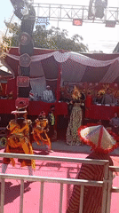 Traditional cultural performance staged outdoors in Gesikan, Indonesia
