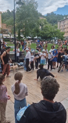 Street performer draws crowds near urban art installations