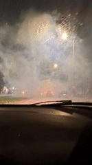 Dense smoke blocks road visibility in Pleven, Bulgaria