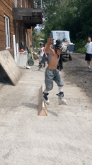 Rollerblading session on a makeshift ramp in Divnogorsk